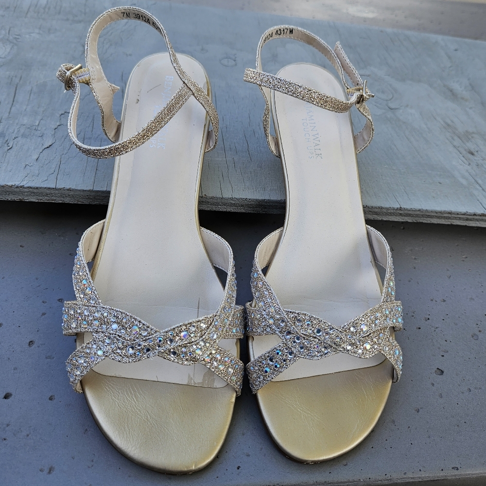 Champagne Glitter Sandals Lena BENJAMIN WALK TOUCH UPS Wedding Formal 7M